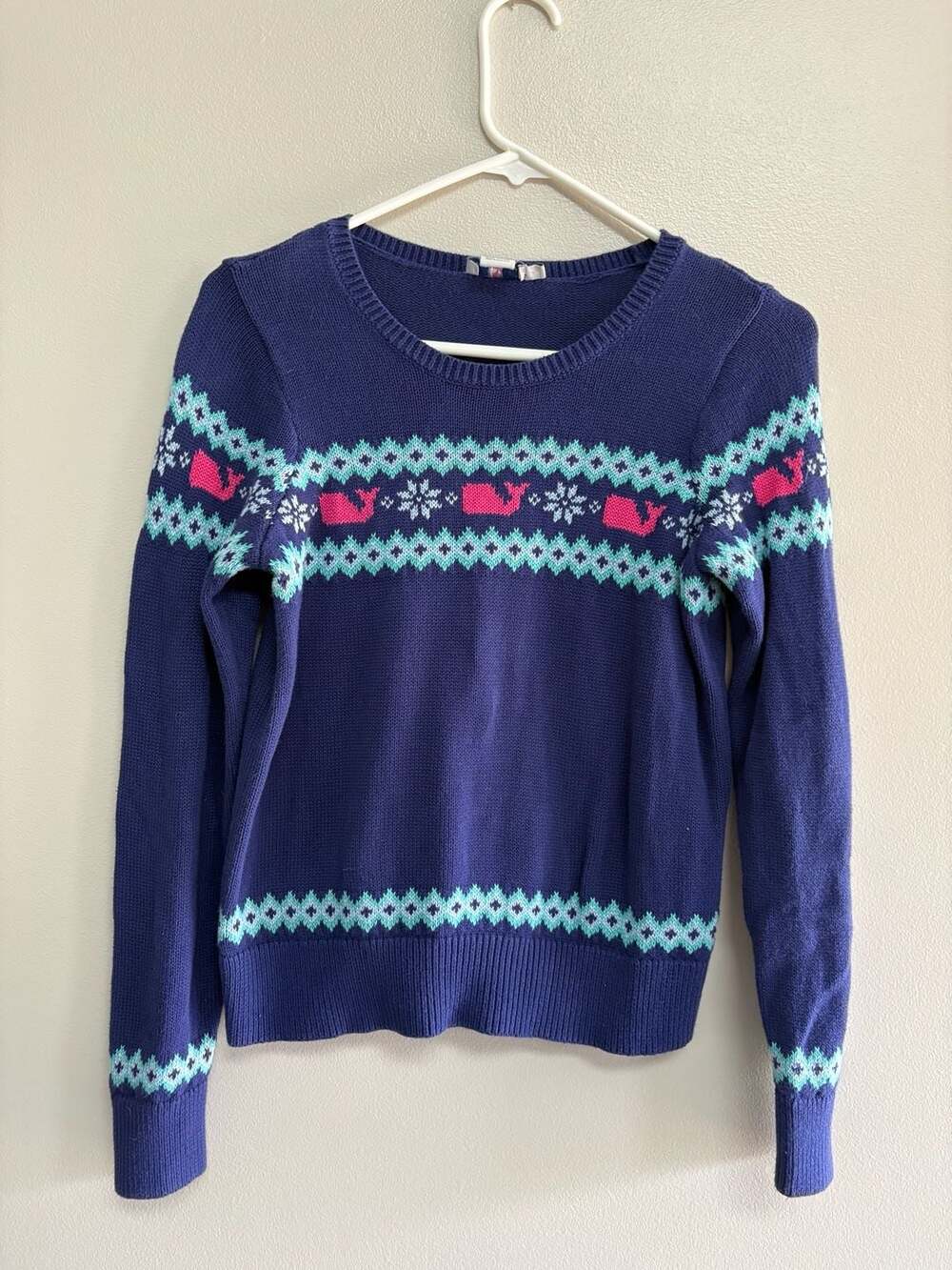 Vineyard Vines Fair Isle Whale Snowflake Cotton Sweater Size L